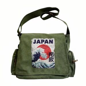 Large Capacity Messenger Bag w/Hejuk Japanese Taishi Print & Adjustable Straps